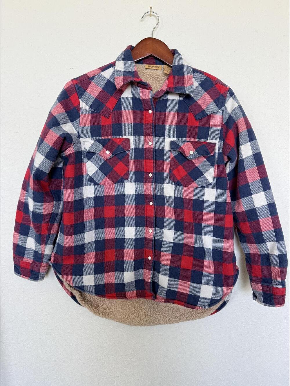 Wrangler Women’s Sherpa Lined Plaid Flannel Shirt Jacket Small